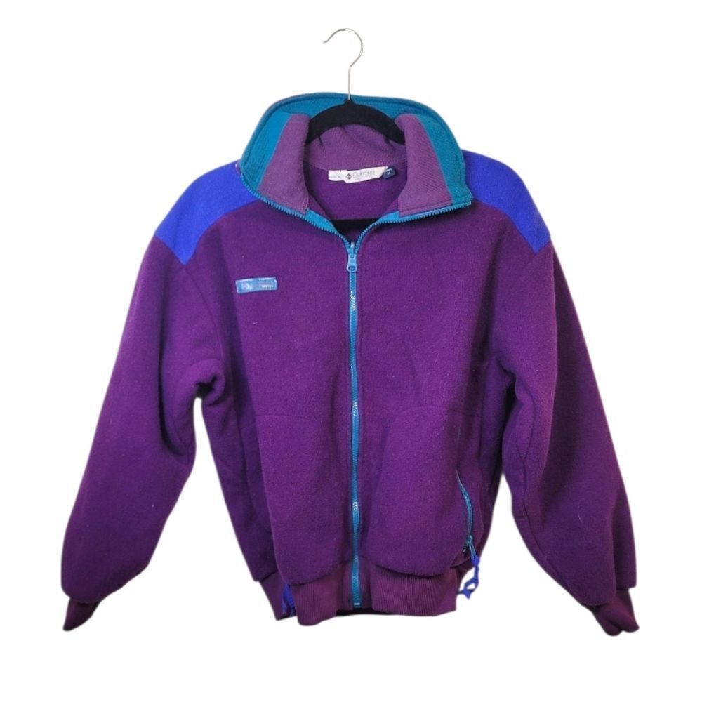 Vintage Columbia Women's Purple And Teal Made In USA Fleece Full Zip Jacket SZ M